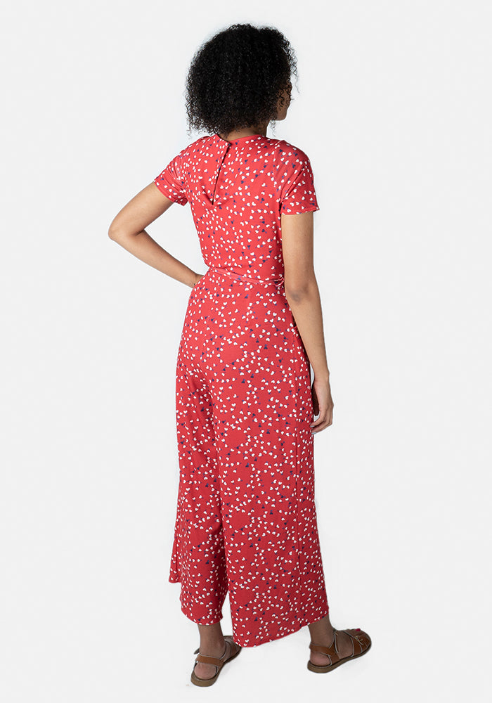 Jamie Red Ditsy Heart Culotte Jumpsuit