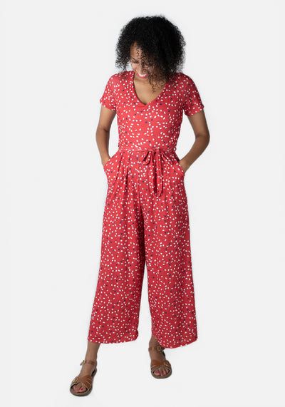 Jamie Red Ditsy Heart Culotte Jumpsuit