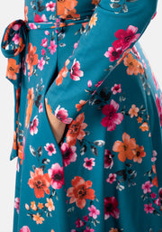 Jasleen Teal Watercolour Floral Dress