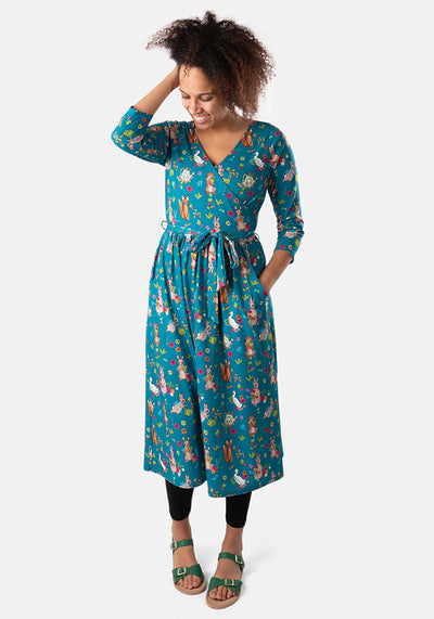 Jemi Rabbit Garden Print Midi Dress