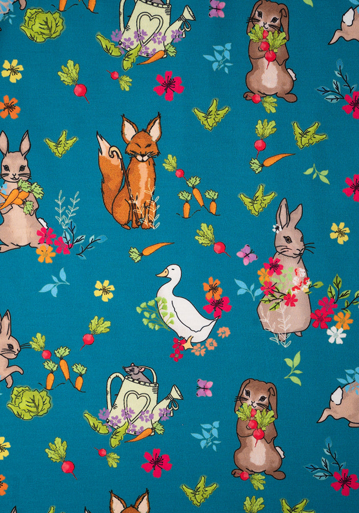 Basil Rabbit Garden Print Midi Dress
