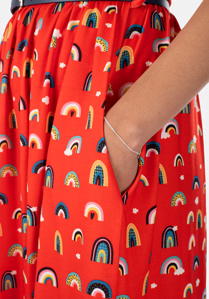 Jill Red Rainbow Print Dress