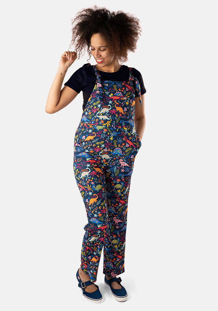 Third angle of Jordan Dinosaur Print Textured Crepe Dungaree