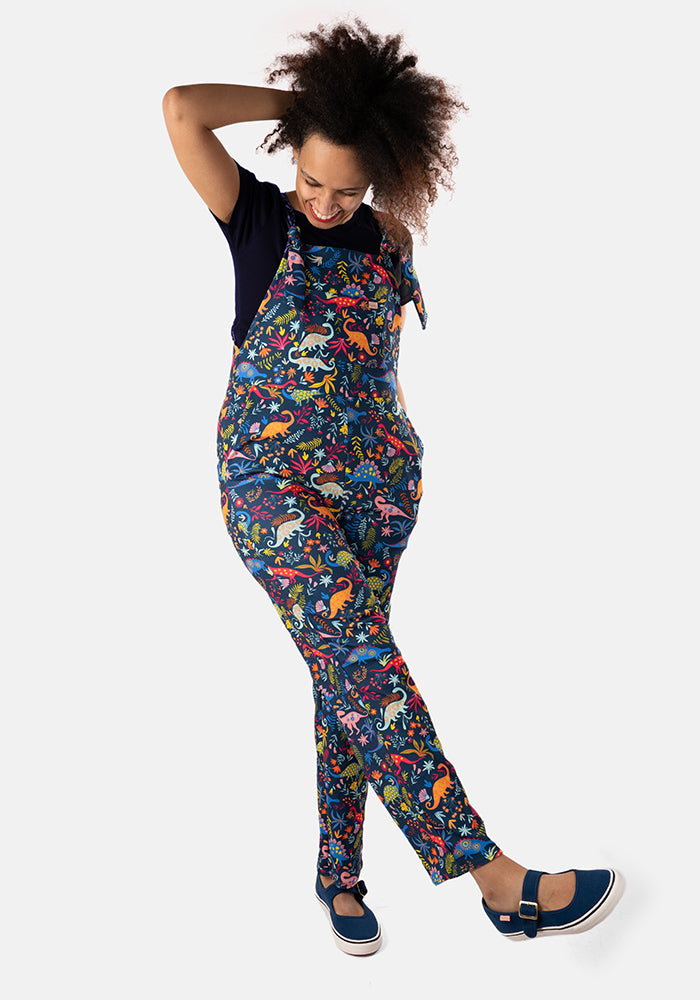 Ninth angle of Jordan Dinosaur Print Textured Crepe Dungaree