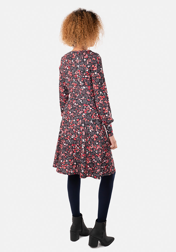 Joselyn Red & Black Ditsy Floral Print Dress