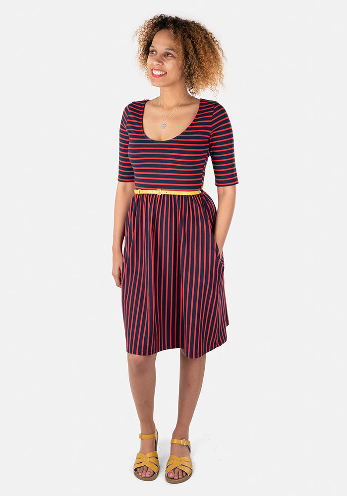 Josephine Navy & Red Stripe Dress