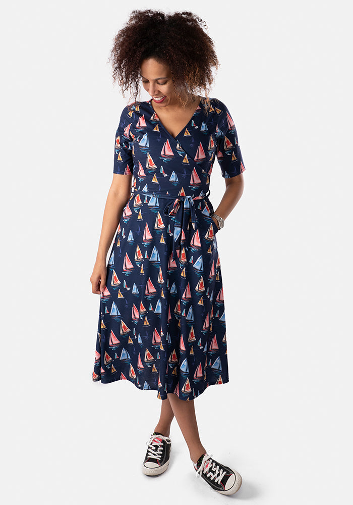 Karina Sailing Boat Print Midi Dress Popsy Clothing