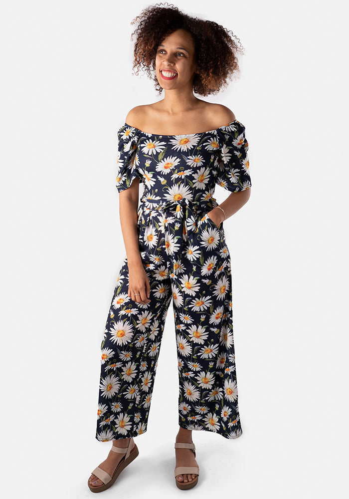 Kaylee Large Daisy Print Culotte Jumpsuit