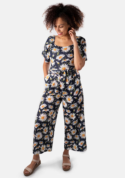 Kaylee Large Daisy Print Culotte Jumpsuit
