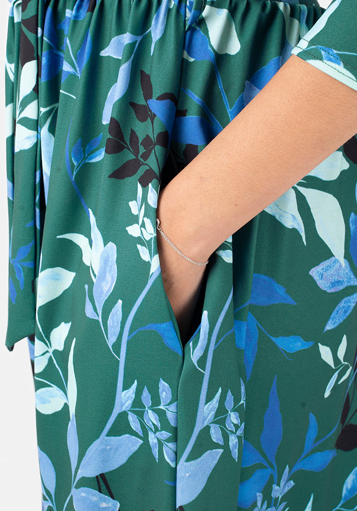 Kelly Green Trailing Leaf Print Dress