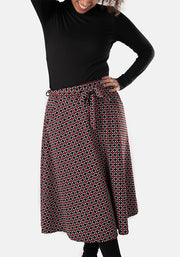 Black & Red Jacquard A-Line Skirt