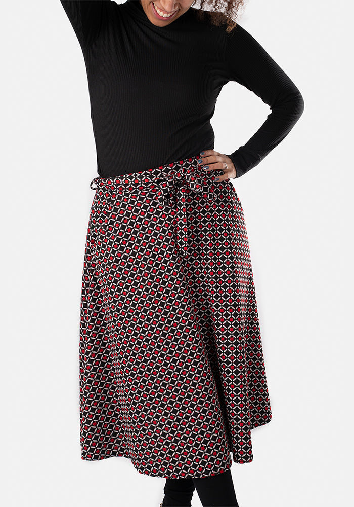 Black & Red Jacquard A-Line Skirt