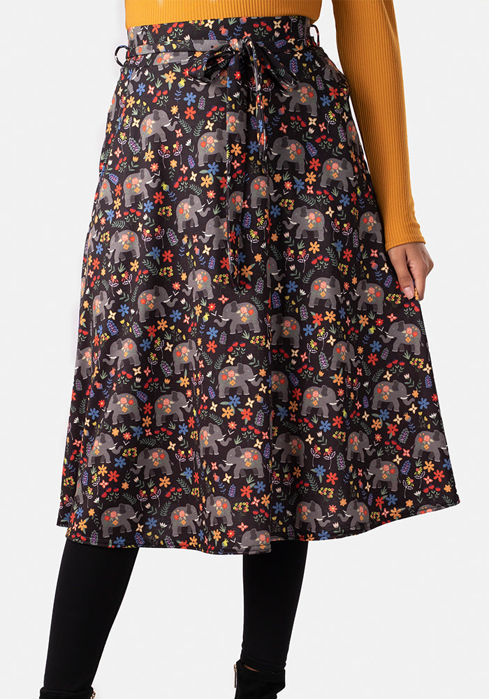 Kelsea Elephant Garden Print A-Line Skirt