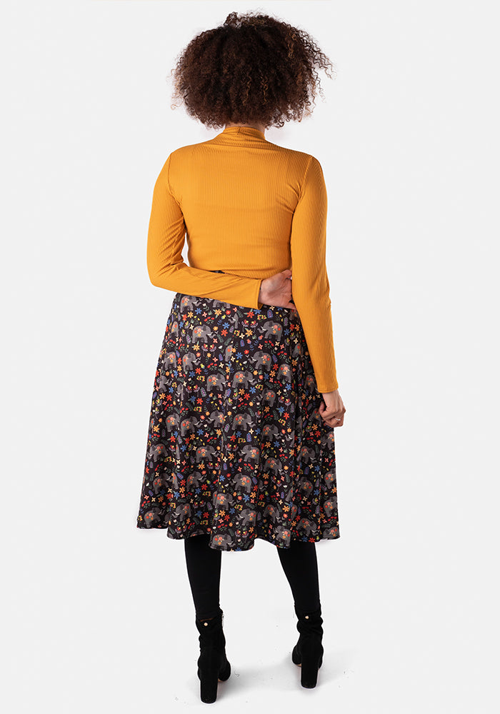 Kelsea Elephant Garden Print A-Line Skirt