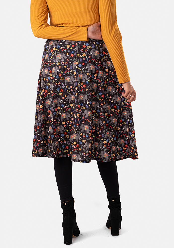 Kelsea Elephant Garden Print A-Line Skirt