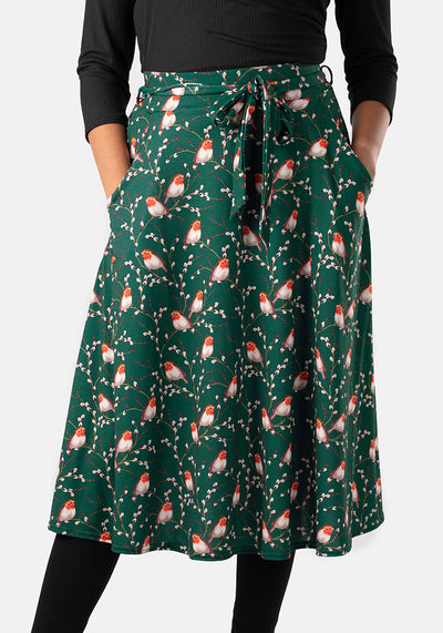 Kelsea Green Robin Print A-Line Skirt
