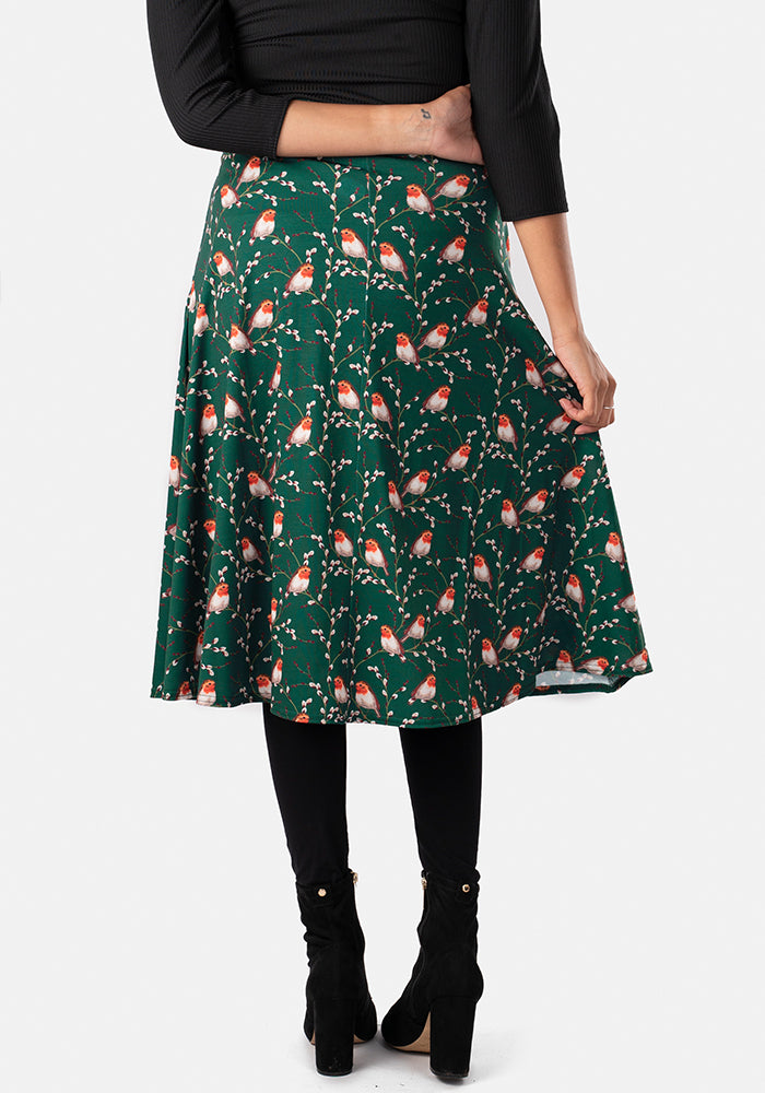 Kelsea Green Robin Print A-Line Skirt