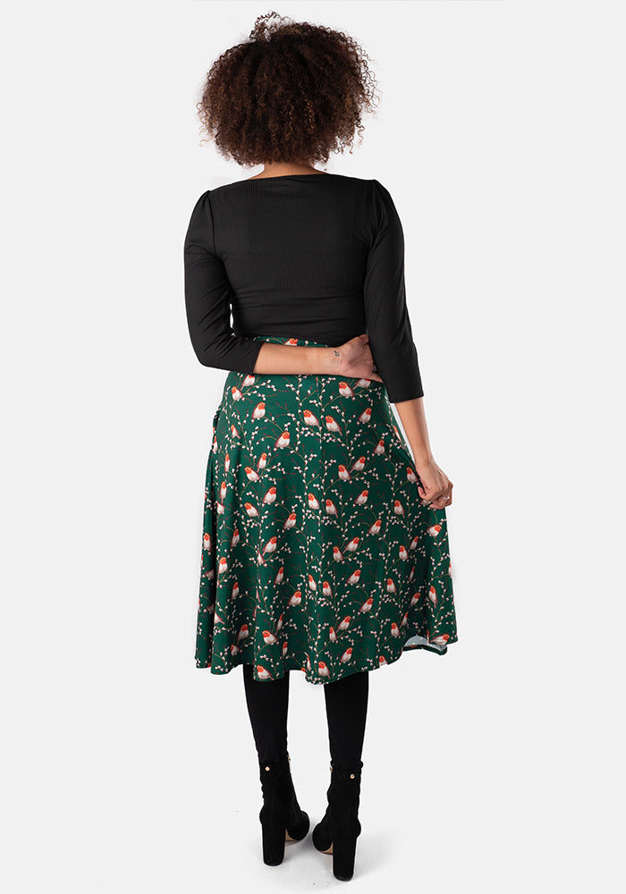 Kelsea Green Robin Print A-Line Skirt