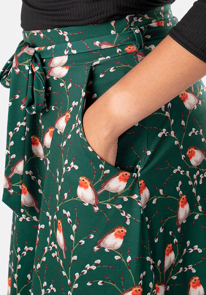 Kelsea Green Robin Print A-Line Skirt