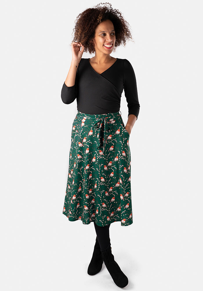 Kelsea Green Robin Print A-Line Skirt