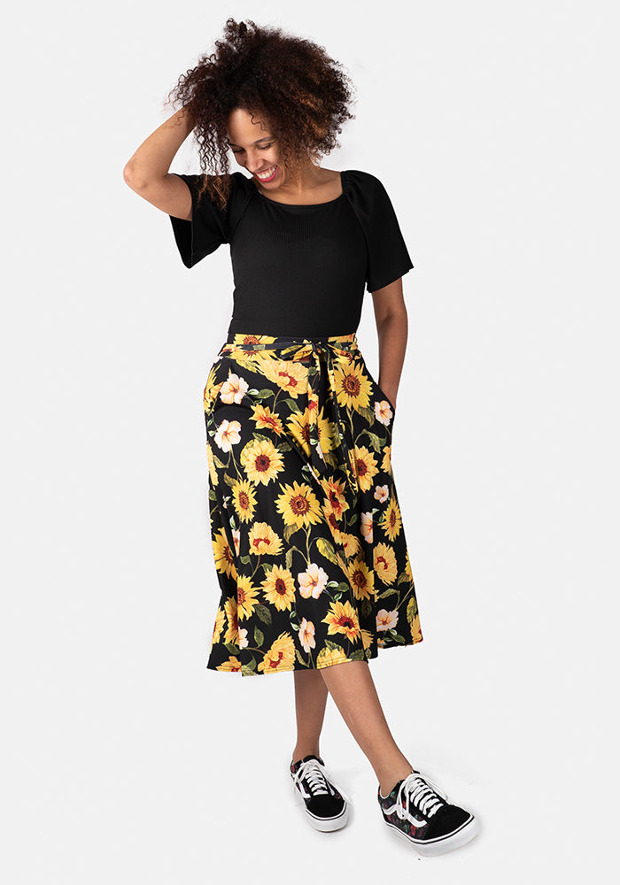 Kelsea Sunflower Print A-Line Skirt