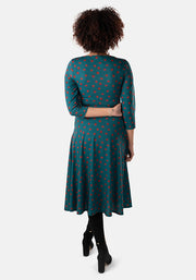 Lady Teal Ladybird Print Midi Dress