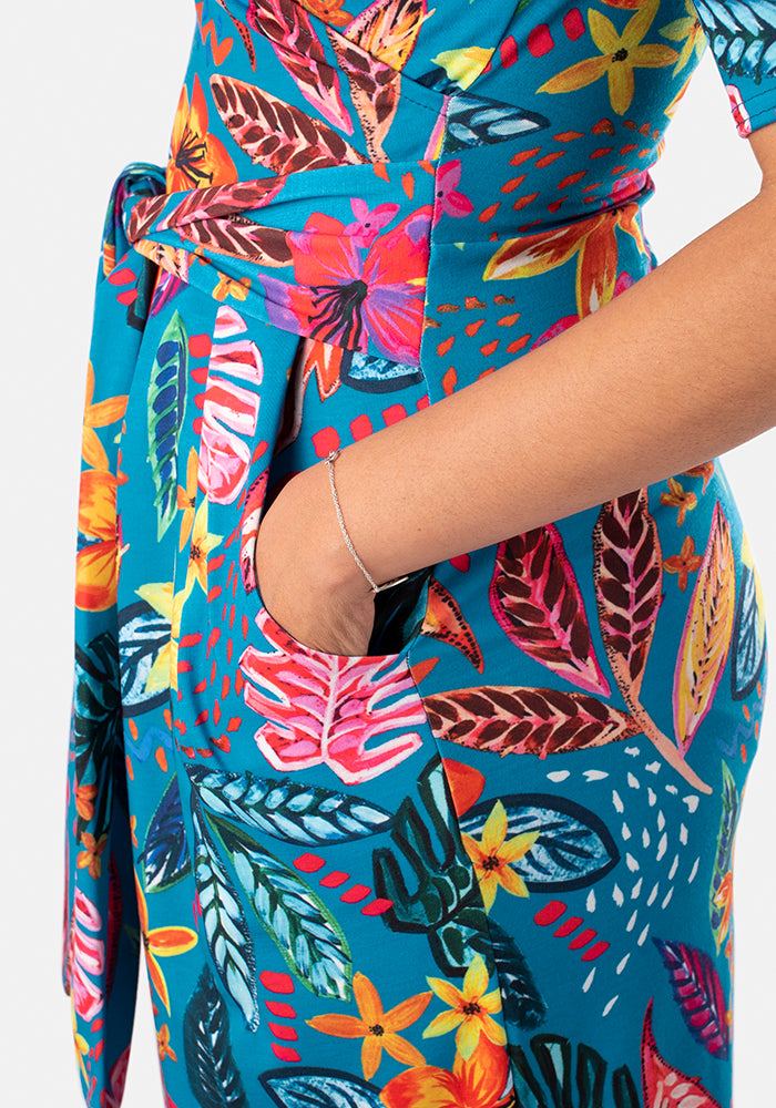 Layan Painted Tropical Floral Print Dress