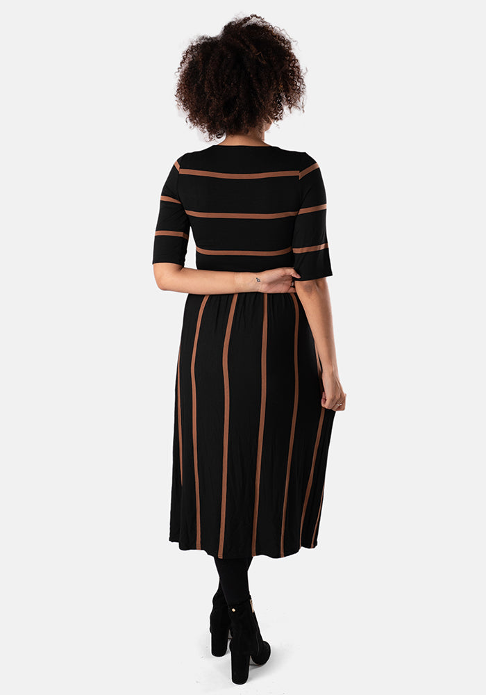 Leya Black & Tan Stripe Midi Dress