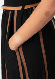 Leya Black & Tan Stripe Midi Dress