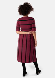 Leya Wine & Black Stripe Midi Dress
