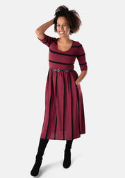 Leya Wine & Black Stripe Midi Dress