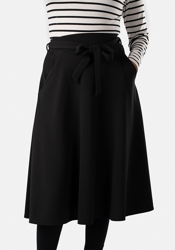 Third angle of Lilia Black A-Line Textured Crepe Skirt