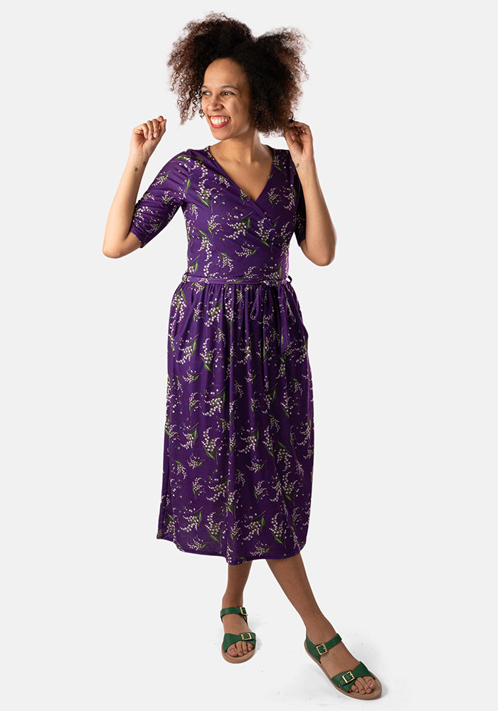 Lily-May Purple Lily Of The Valley Midi Dress