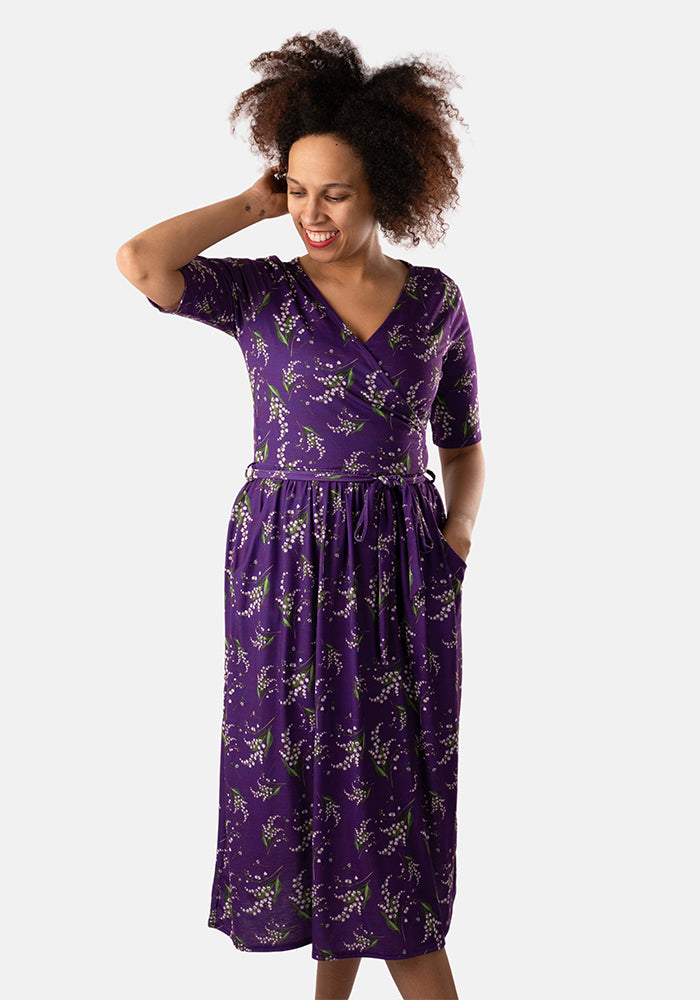 Lily-May Purple Lily Of The Valley Midi Dress