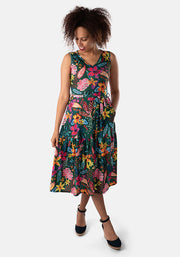 Lowenna Painted Tropical Floral Print Midi Dress