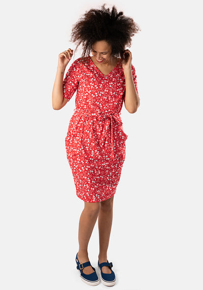 Lucie Red Ditsy Floral Blouson Dress
