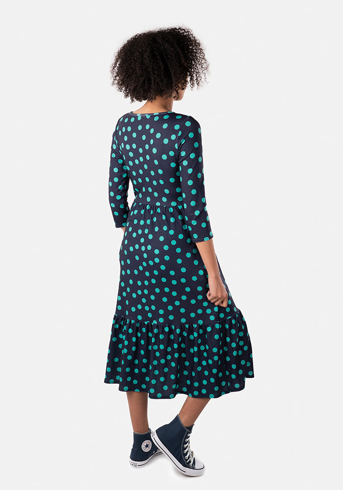 Lucinda Navy & Green Spot Midi Dress