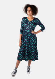 Lucinda Navy & Green Spot Midi Dress