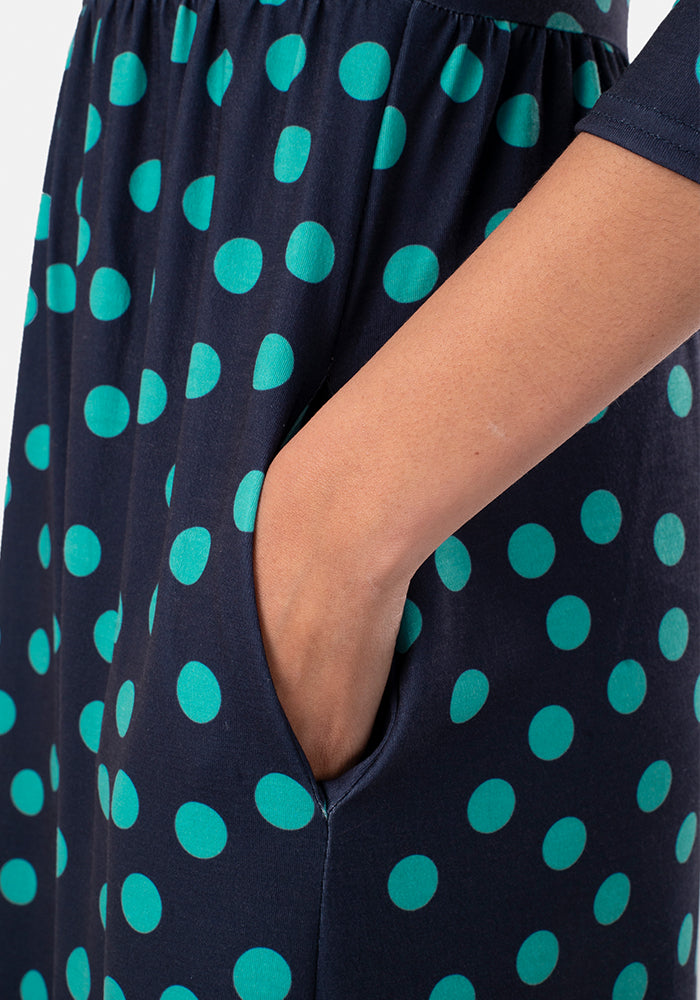 Lucinda Navy & Green Spot Midi Dress