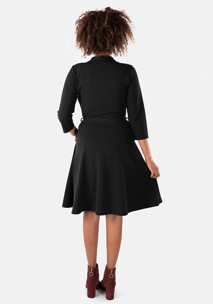 Lula Black Shawl Collar Wrap Dress