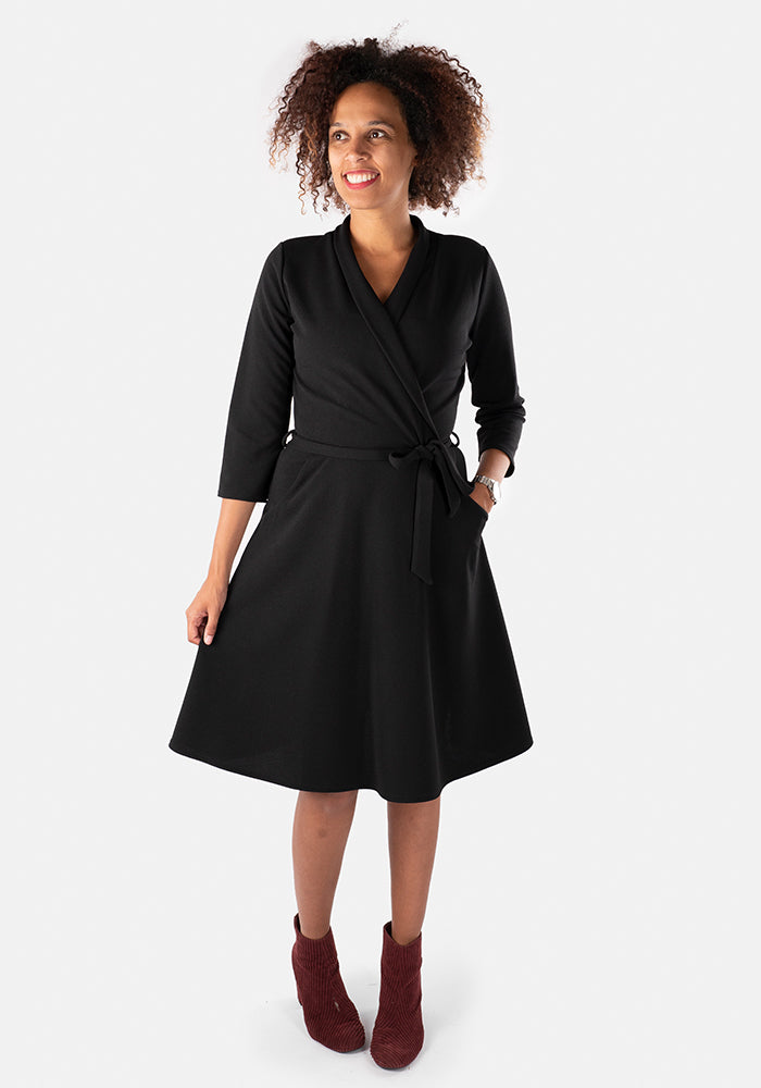 Lula Black Shawl Collar Wrap Dress