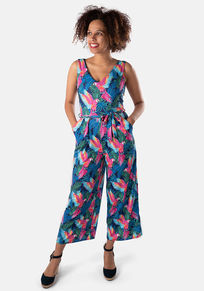 Madina Tropical Parrot Print Culotte Jumpsuit