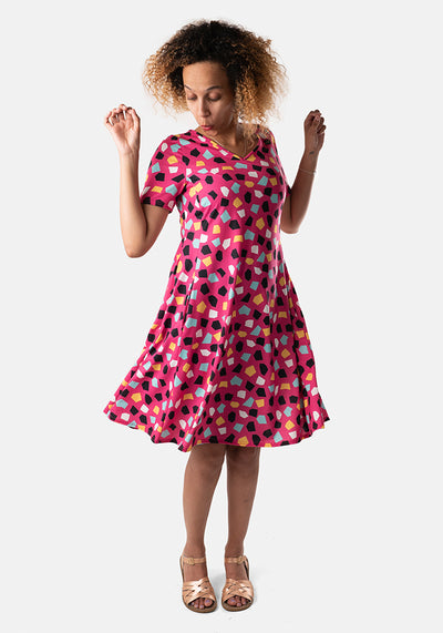 Magenta Pink Mosaic Print Dress
