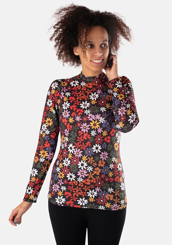 Marguerite Floral Print Turtle Neck Top