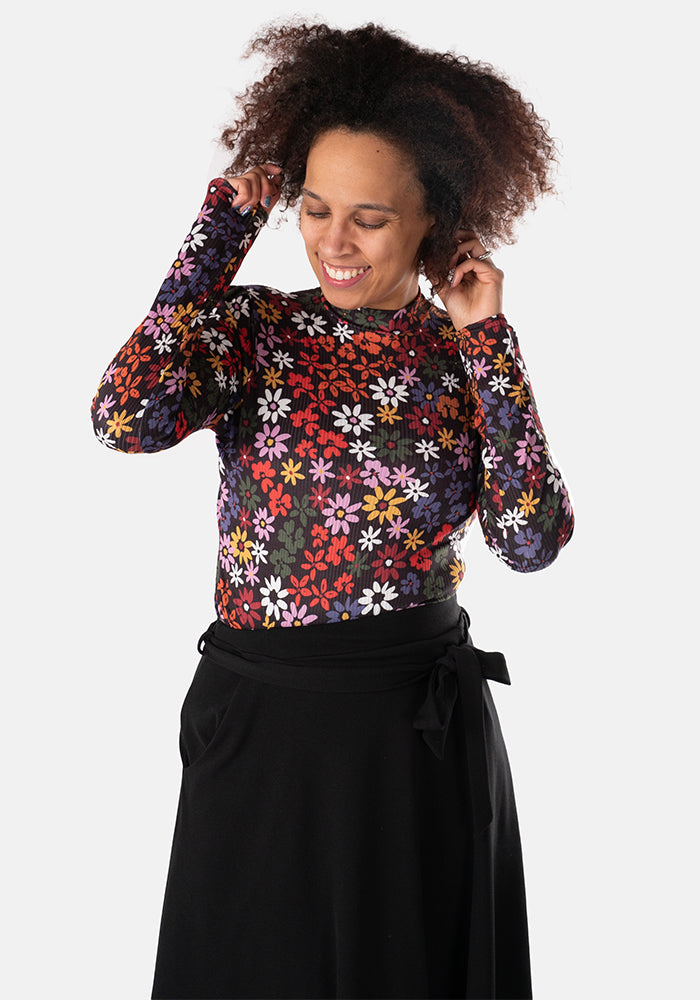 Marguerite Floral Print Turtle Neck Top