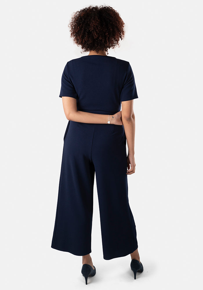 Fourth angle of Marina Plain Navy Culotte Jumpsuit