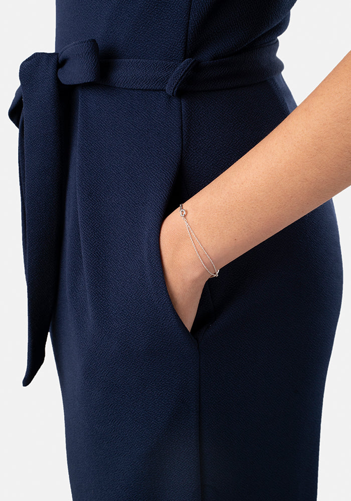 Third angle of Marina Plain Navy Culotte Jumpsuit