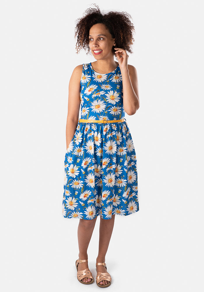 Marla Blue Daisy Floral Print Dress