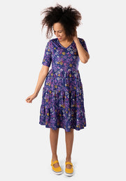 May Purple Butterfly Ditsy Floral Print Dress