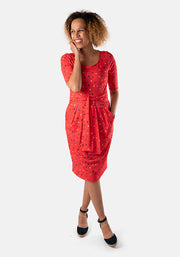 Meisha Red Abstract Spot Print Dress